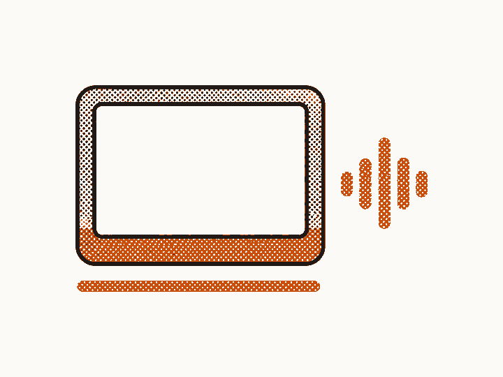 A video frame with a caption line under it and a sound wave running alongside.