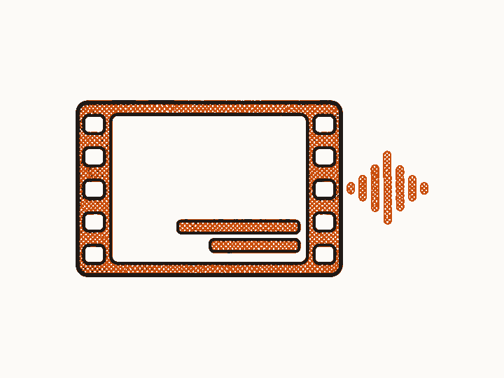 A video frame with a right to left caption bar and a sound wave running alongside.