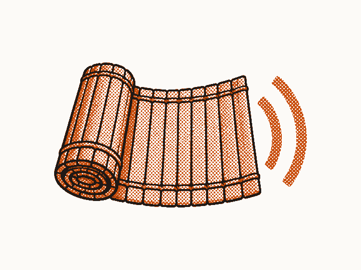 A bamboo scroll unrolling beside sound waves, for choosing a Mandarin voice.