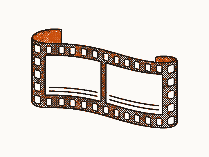 A strip of film with caption lines under each frame, for the subtitle download.